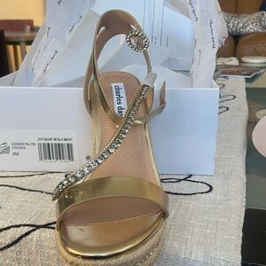 Charles David Metallic Gold Wedge Sandals